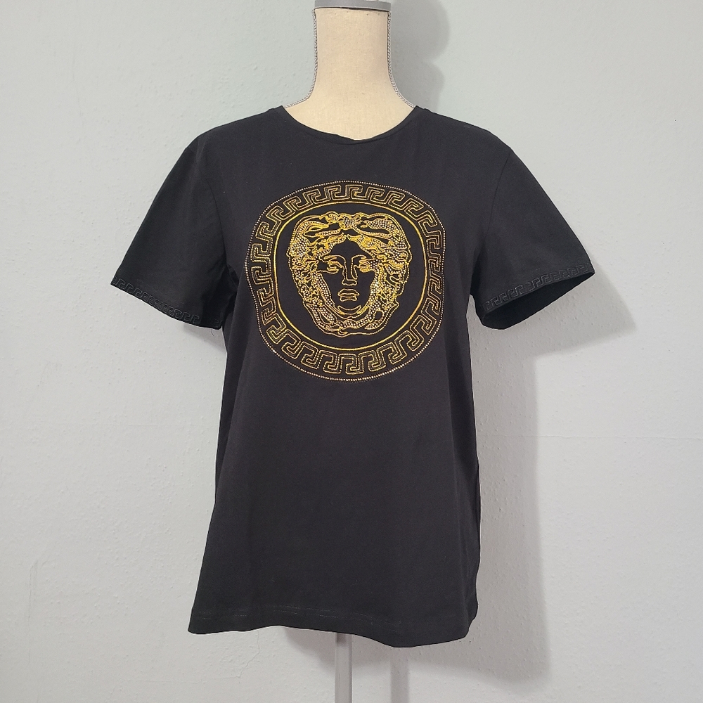 LAVERITA Women's Black and Gold T-Shirt NWT‎ Size Large